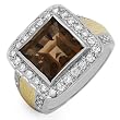 Cocktail Ring With 8.30ctw Precious Stones - Genuine Clean Diamonds and Topaz Made of 14K Two tone Gold. Total item weight 11.5g - Size 7 (Size 7)