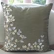 Silver Beauty - Throw Pillow Covers - Silk Pillow Cover with Mother Of Pearl & Leather Cutout Embroidery