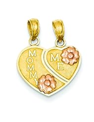 14K Two Tone Gold Mommy Me Break Apart Heart Pendant