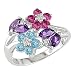 14K White Gold .05 ctw Diamond and Multi-gemstone Flower Ring