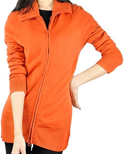 Changmei Womens High Neck Double Zipper Stretchy Slim Cardigan Sweater Plus