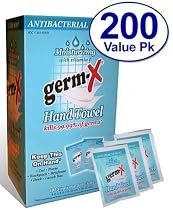 200 Ct - Germ-X Antibacterial Hand Sanitizing Wipes - Premium Brand with Moisturizing Vitamin E - 200 Individually Wrapped Travel Packets - Large 6