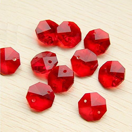 Hai Lighting Lot of 50pcs 14mm Clear Transparent / Multi-color K9 Crystal Octagonal Beads Decoration Crystal Chandelier Part, Can Be Used for Other Decorative Curtain (Red)