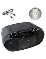 Network Media Player: Sony MP3 CD/CD-R/RW Cassette Recorder Digital Radio AM/FM tuner MEGA BASS Portable Stereo Boombox with Program, Repeat, Shuffle, Folder Repeat, CD/Cassette Dubbing, 30 preset Radio Stations, Includes; Auxiliary Cable f/ iPods, iPhones, Smartphones, MP3 Players & Xtech CD Lens Cleaner - Sony