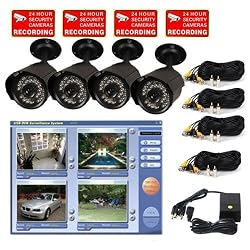 VideoSecu 4 Channel USB DVR System MPEG4 Internet Remote Control, including 4 Color Infrared IR Day Night Vision Security Cameras, 4-CH Power Supply and 4 Camera Extension Cables WAN