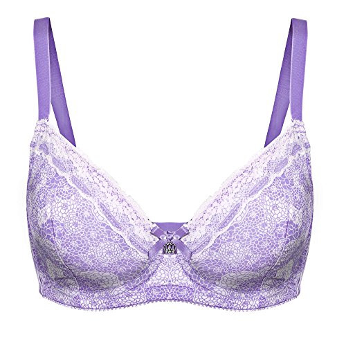 Ekouaer Womens Sheer Unlined Bras Full Coverage Underwire Minimizer Bra,30DD-40G
