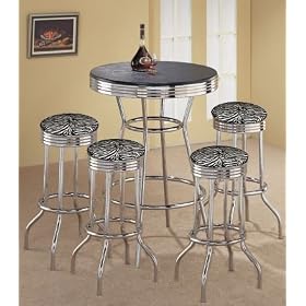 4 Zebra Print Barstools and Black Table Set by The Furniture Cove