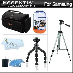 Essential Accessory Kit For Samsung HMX-H300, HMX-H304, HMX-Q10, SMX-F44, SMX-F50, SMX-F54, HD Camcorder Includes 50 Tripod + Rugged Camcorder Bag / Case + 7 Flexible Tripod + Screen Protectors + More