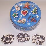 Scott's Cakes 1 lb. Dark Chocolate Covered Pretzel with Chocolate Chips & White Chocolate Chips in a Christmas Cookie Tin