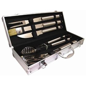DELUXE Stainless Steel BBQ Cooking TOOL UTENSIL SET - Complete With Luxury Presentation Case.
