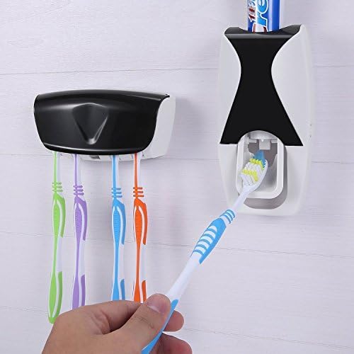 YYCAM Automatic Toothpaste Dispenser with Toothbrush Holder Set for 5 Brushes, Kids Hands Free Squeezer Cover Organizer-Black8419221635908