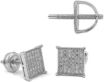 Micropave Cubic Zirconia Rhodium Plated 925 Sterling Silver Square Stud Earrings