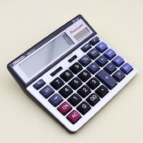Easy Carrying Osalo Os-6815 Two Way Power Solar Electronic Calculator with Metal Faceplate and Extra Large Display 