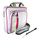 Kroo Purple and Pink Pin Carrying Case Optional Shoulder Strap For Audiovox D2017 10.2-Inch Slim Line Portable DVD Player Now with More Space, More Durable, Looks CooL + Includes a 4-inch Determination Hand Strap