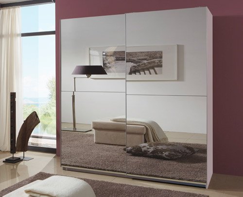 Schwebetürenschrank 2-trg. in Alpinweiß mit Spiegeltüren, Maße: B/H/T/ ca. 135/198/64 cm