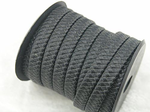 KONMAY 2 Yards Fold Flat Braided Real Leather Cord Straps for Jewelry Making, 10.0x3.0mm Black