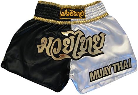 Muay Thai Kick Boxing Shorts Trunks Pants Black and White Size L Satin