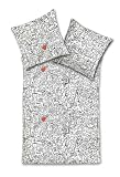 Symphony 46493/901_65 Mako-Satin-Bettw&auml;sche ""Herz"" / Garnitur 140/200 + 1 x 70/90 / wei&szlig;-rot-schwarz