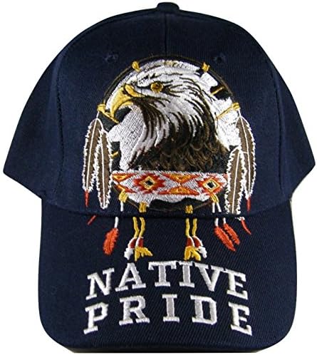 Native Pride American Bald Eagle Adjustable with Feathers OSFA Baseball Hat Cap with Velcro Enclosure (Blue)