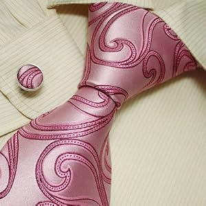 A1023 Designer Pink Paisleys Necktie Cufflinks Set with Gift Box Ties for Him Jacquard Hot Pink...