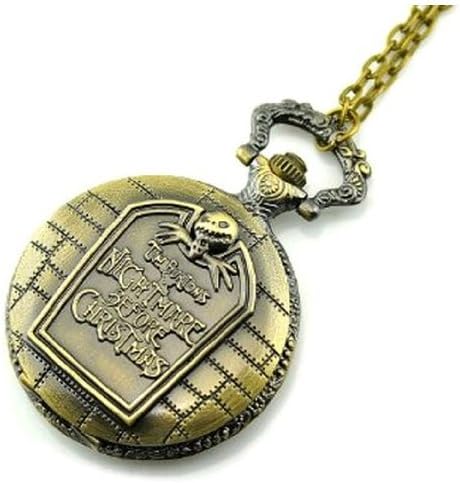 Rarelove Retro Bronze Tim Burton's Nightmare Before Christmas Necklace Pocket Watch With Chain