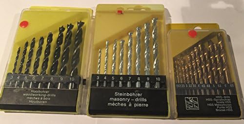 BUNDLE of 3 Sets of Drill Bits - 8 Wood Drill Bits - 8 Masonry Drill Bits - 13 Metalworking Drill Bits - by ContractorsGrade®