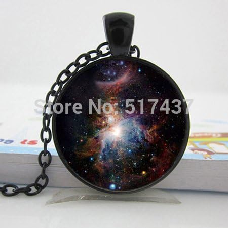 Lawrence Painting Glass Picture Necklace Orion Nebula Necklace Nebula Pendant Space Galaxy Jewelry Necklace Glass Dome Jewelry