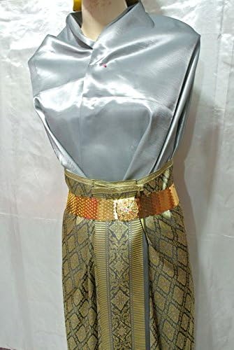 Thai Tradition Gray Synthetic Silk Fabric No Stitches for Top Skirt Dress Sek4