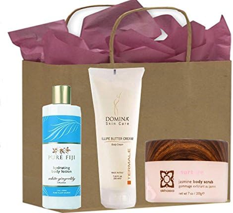 Mothers Day Beauty Gift Sets - (Domina) Illipe Butter Cream (Akhassa) Jasmine Body Scrub (Pure Fiji) Body Lotion Scent may Vary