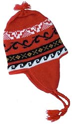 Handmade Alpaca Natural Fiber Hat with Earflaps - Andean Orange-coral (One Si...
