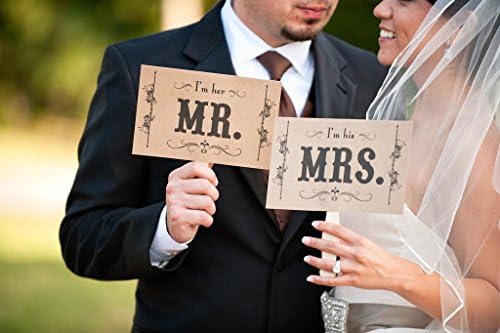 happyliya® Mr And Mrs Wedding Photo Signs Kraft Paddle Fan Photo Booth Prop Wedding Party Decoration(Brown)