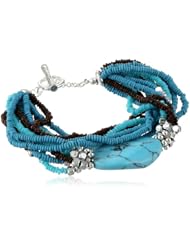 Kenneth Cole New York "Semiprecious Bead Item" Turquoise Oval Stone Multi-Row Toggle Bracelet, 7.5"
