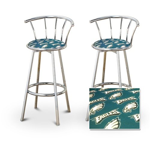 2 Philadelphia Eagles NFL Football Themed Specialty / Custom Chrome Barstools with Backrest Set
