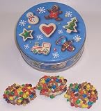 Scott's Cakes 1 lb. White Chocolate Covered Pretzel with M & M's & Peanut Butter Chips in a Christmas Cookie Tin
