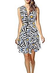 Sexy V-neck Cocktail Above the Knee Short Floral Print Vintage Lace Cotton/Polyester/Spandex Sleeveless Fit-and-Flare Homecoming Dress/Party Dress 