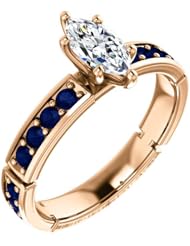 10K Rose Gold Marquise Cut Diamond and Sapphire Ring -- LIFETIME WARRANTY