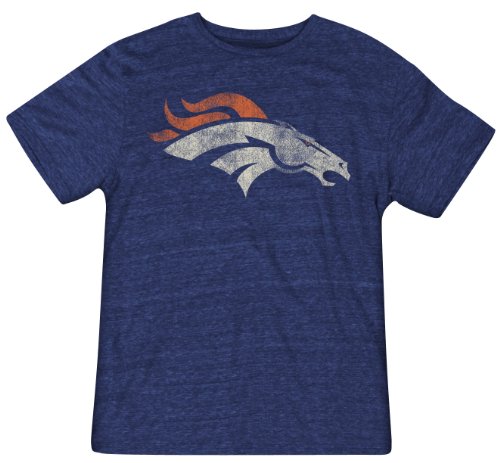 NFL Men's Denver Broncos Bigger Better Logo Tri Blend Tee (Dark Navy, Large)