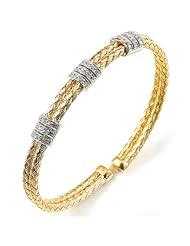 Sterling Silver & Cz 18k Yellow Gold Plated Bangle
