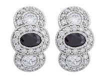 Platinum Plated Sterling Silver Black and White Oval and Round Cubic Zirconia Earrings