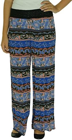 Ultra Flirt Juniors Crochet Knit Band Pant Blue Floral X-Large