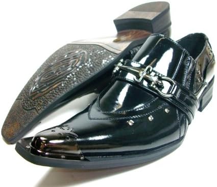 Mens Black Designer Metal Tip Metal Sword Buckle Loafer Dress Shoes Styled in Italy
