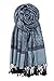 Achillea Two Tone Vintage Jacquard Paisley Pashmina Shawl Wrap Scarf (Steel Blue)