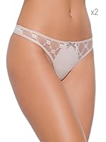 Selene Pack x 2 Tangas Microfibra y Encaje Brigitte (Tierra)