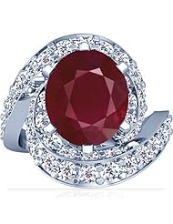 14K White Gold Oval Cut Ruby Fana Designer Ring