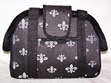 Designer Pet Carrier - Classic Fleur de Lis Pet Carrier - Black - Small