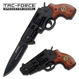 AO HARDWOOD HANDLE SHERIFF BADGE REVOLVER SHAPED FOLDING KNIFE
