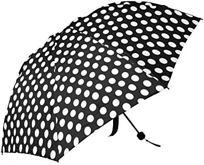 Fashion Black and White Girly Polka Dots Folding Compact Sun/Rain Umbrella, Foldable Rain Travel Umbrella UV Protected