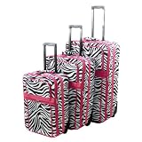 All-Season Vacation Expandable 3-Piece Upright Luggage Set - Pink Zebra Stripe