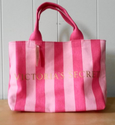 VICTORIA'S SECRET SMALL PINK STRIPE SIGNATURE MINI TOTE BAG (10