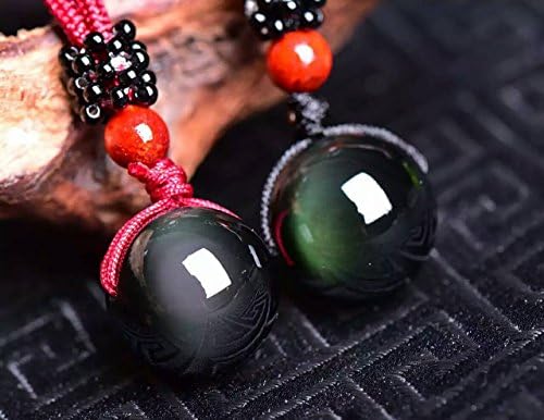 MOHICO Elegant Crystal Natural Black Obsidian Stone Bead Pendant Extended Black Cotton Rope Necklace for Women and Men
